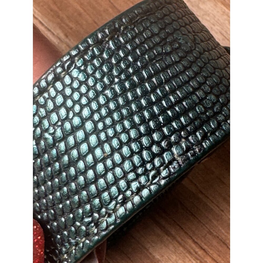 Tory Burch Logo Double Snap Bracelet Women Green Leather Gold Tone Pouch - Picture 6 of 7